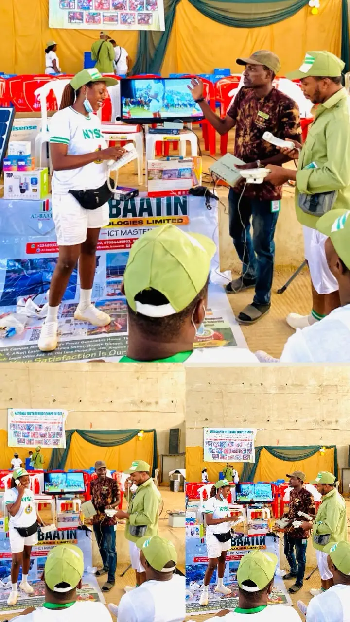 A collage of scenes from the Al-Baatin stand at NYSC orientation camp.